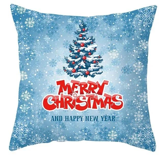 Winter Blue Christmas Pillowcase Home Snowflake Snowman Tree Pillowcase Home Decoration Cushion Cover