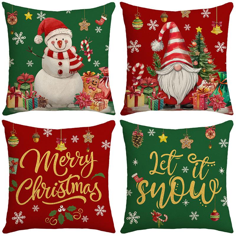 Christmas Pillowcase with Red and Green Colors, Warm Christmas Tree, Snowflake Element, Letter Print, Home Decoration Pillowcase