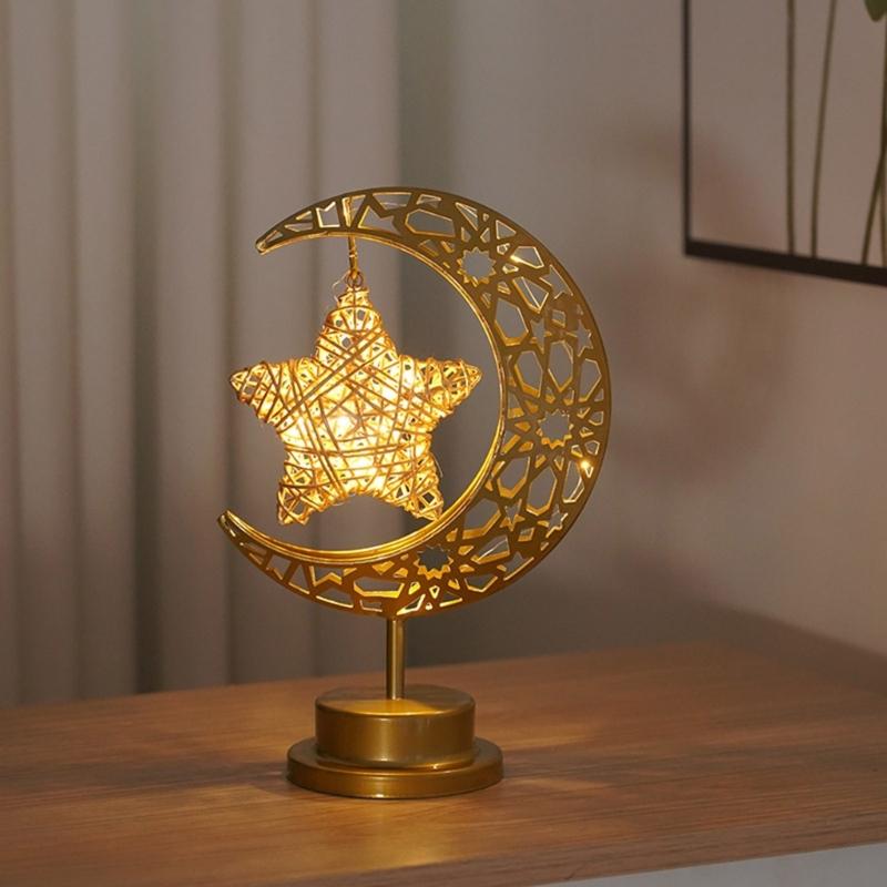 Eid Decors Moon Table Lamp Battery Operated Crescents Lamp Half Moon Light Metal Ramadans Star Lamp Home Decors