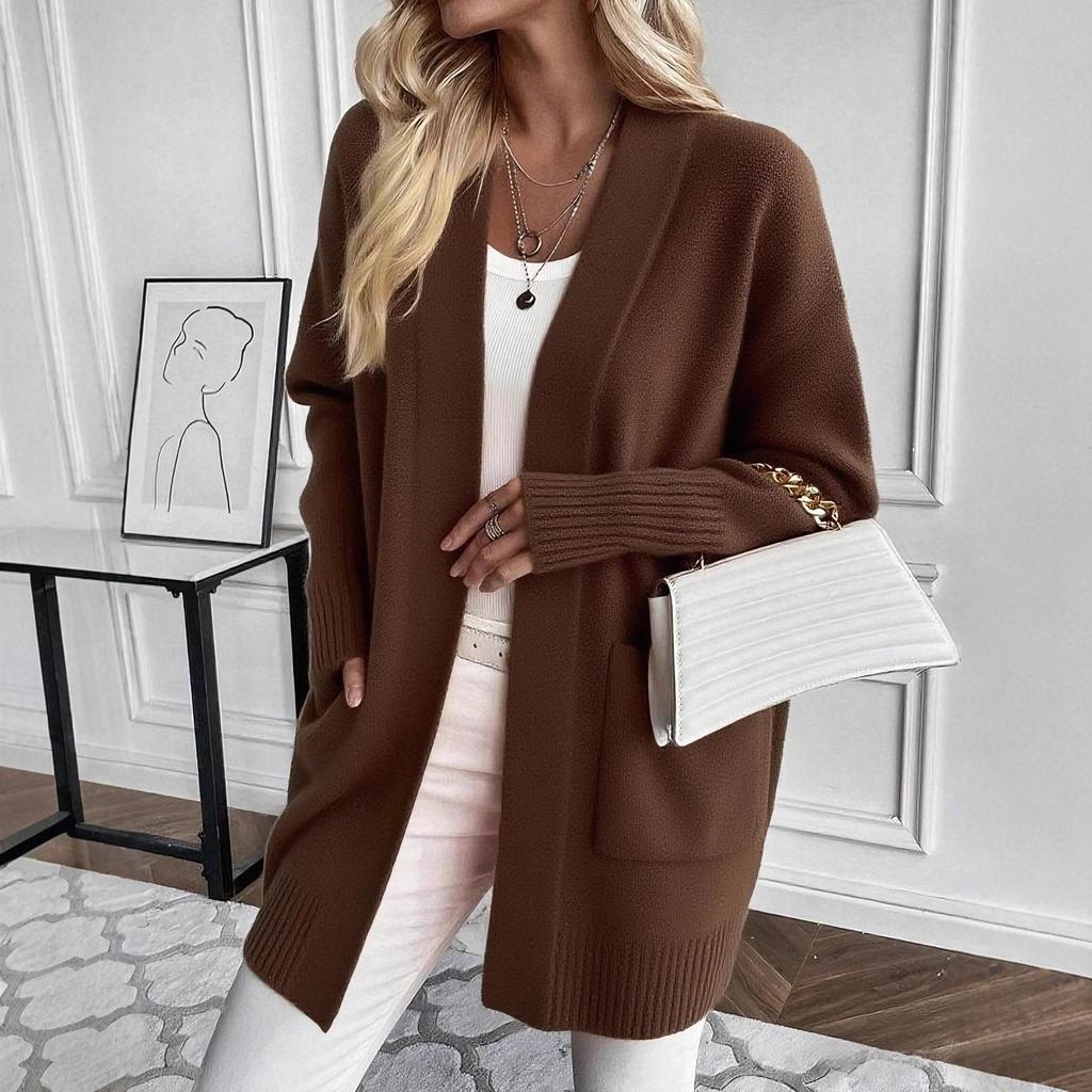 Women'S Cozy Yellow Knit Cardigan - Long Sleeve, V-Neck, Loose Fit, Fall & Winter Stylish Pullover