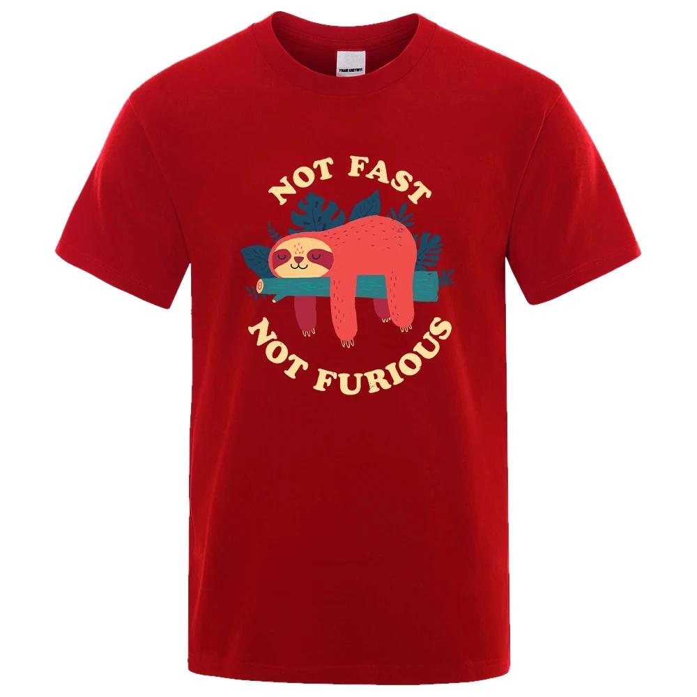 Nicht schnell Nicht wütend Faultier Grafikdruck Herren T-Shirts Atmungsaktive Baumwoll Tops Street Fashion T-Shirt Unisex Lässige Sommer T-Shirts