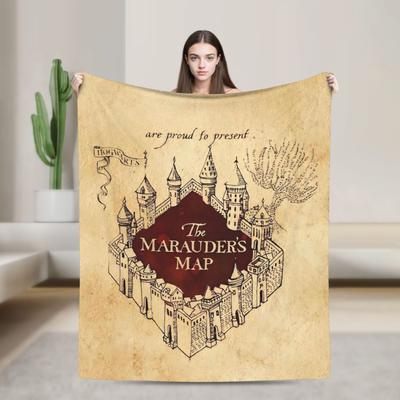Super Warm Blanket Travel Office Marauders Map Throw Blanket Flannel Bedspread For Living Room Aesthetic Sofa Bed Cover