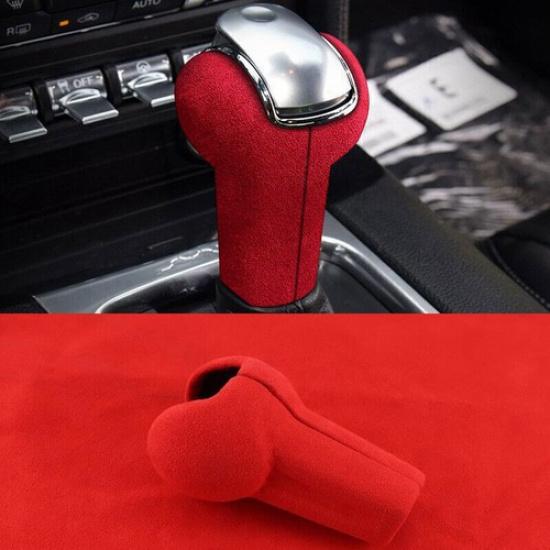 Red Suede Leather Car Gear Shift Knob Trim Cover For Ford Mustang 2015-2023