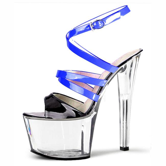 15Cm high heels thin heels waterproof table shoes color matching hollow hate sky high crystal wedding shoes women