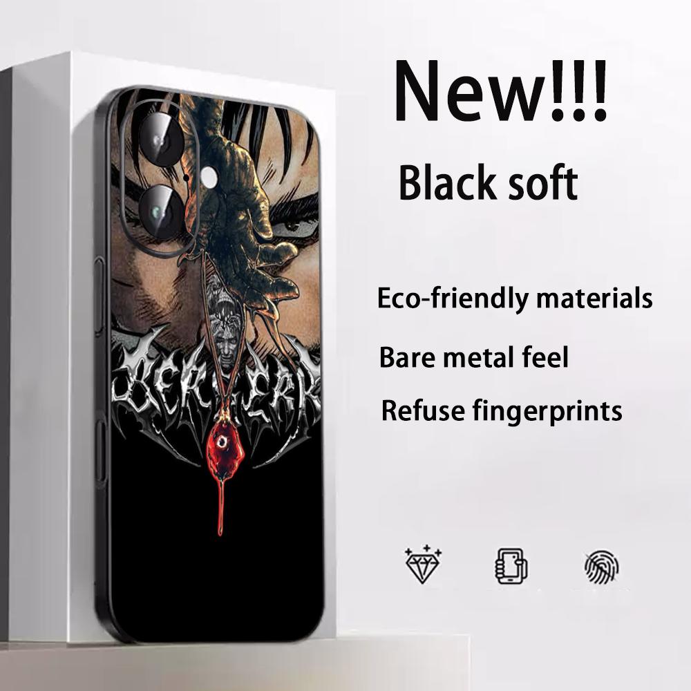 Cool Japan Anime Man Griffith Pattern Phone Case For iPhone 17 16 16e 15 14 13 12 Plus Mini Pro Max Soft Black Shockproof Cover