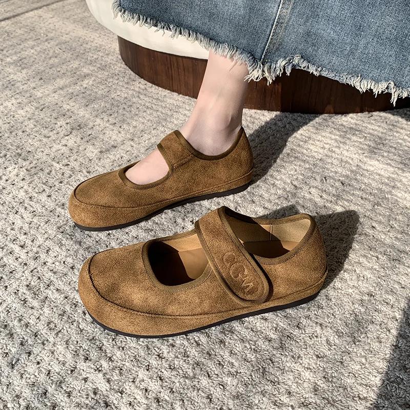 Women's Flat Shoes Round Toe Flannel Hook & Loop Shoes for Women Dress Leisure Shallow Mouth Anti-Slip Sole Zapatillas De Mujer
