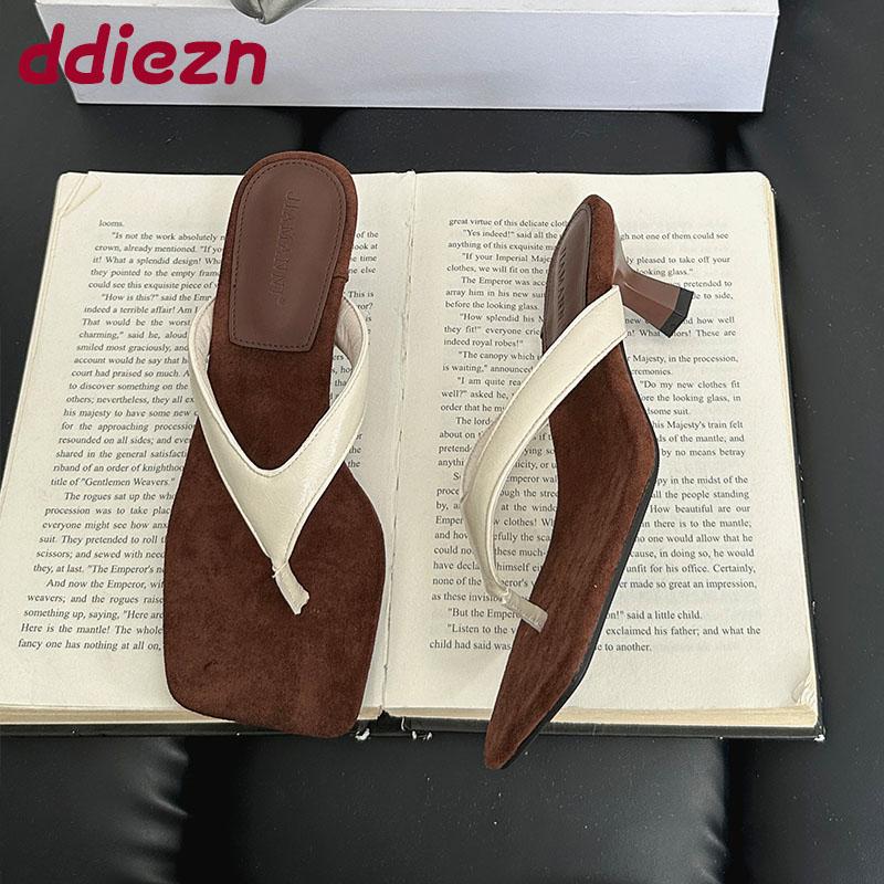 Fashion Fashion Square Toe Ladies Low Heel Slippers Shoes Footwear Female Slides Sandals Women Heeled Slippers Shoes Flip flops Pumps