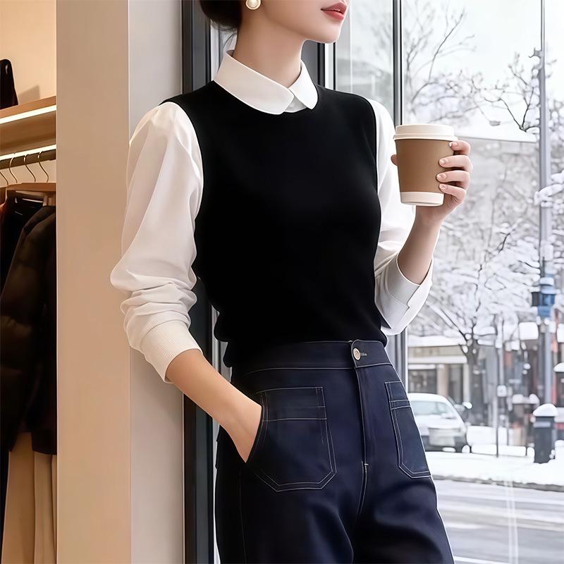 

Elegant French-Style Two-Piece Long-Sleeved Shirt - Women s Spring 2026 Niche Design Top XXXL