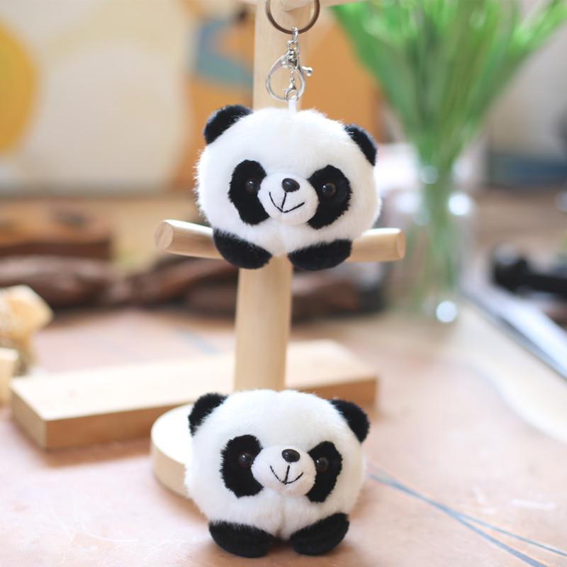 Charming Plush Panda Head Keychain Fluffy And Soft Bag Decoration Toy