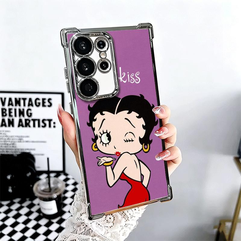 B-Bettys B-Boops Girl Plating Phone Case For Samsung Galaxy S24 S25 FE S26 Edge S23 Ultra S22 S21 Plus S20 Anti-Fall Airabag Cov