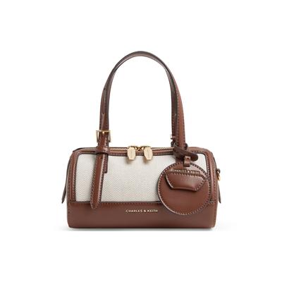 Charles & Keith Small CK Canvas Series Color-Block Boston Bag PU Fabric Handheld Shoulder Crossbody Bag Small Women Bags CK2-30671730-1