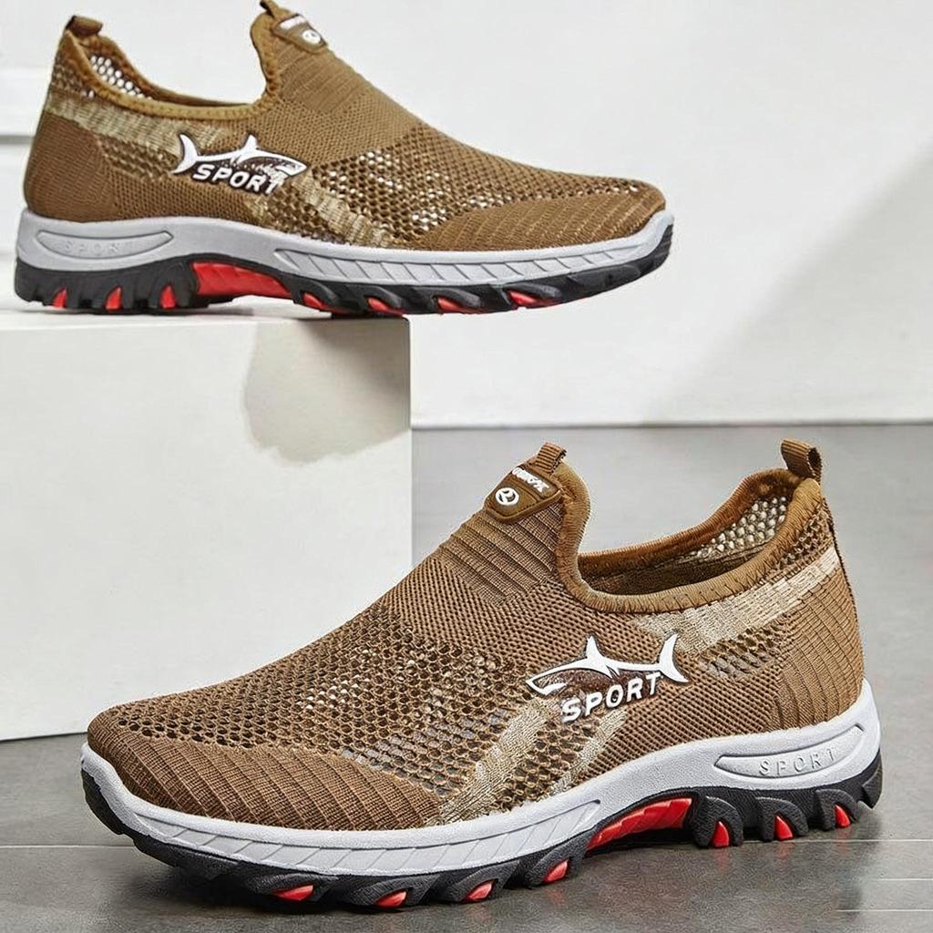 Atmungsaktive Mesh-Slip-On-Sneaker für Herren, Leichte Fly-Knit-Freizeitschuhe mit Haifischdesign, Dämpfende rutschfeste Sportschuhe für große Größen