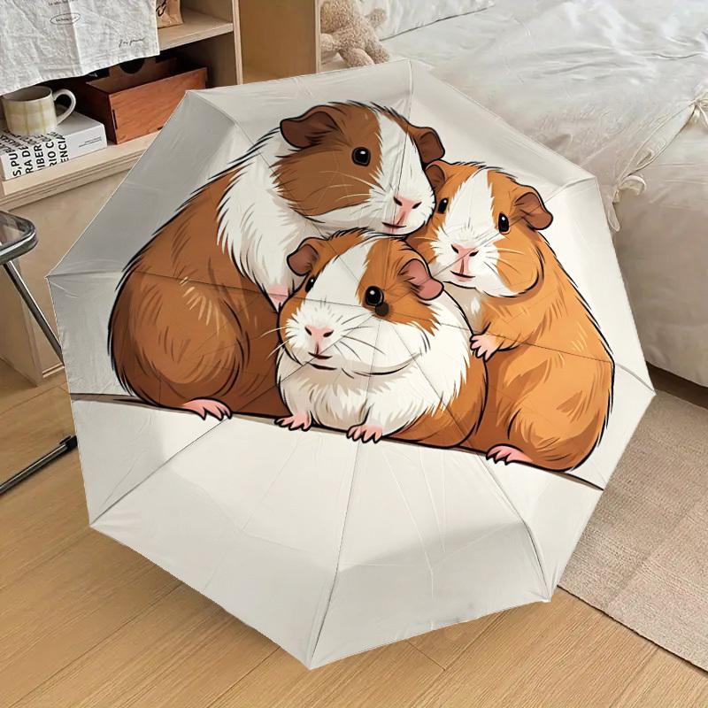 

1pc Guinea Pig Trio Automatic Folding Umbrella, 8 Ribs Iron Frame, Suitable for Outdoor Travel and Daily Use yy251120205