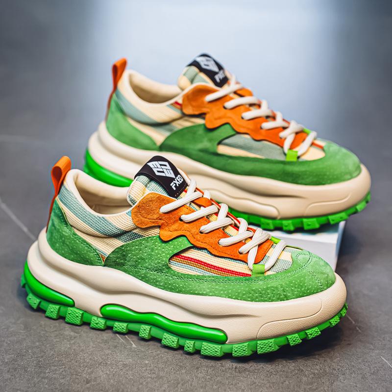 European station men's shoes 2025 summer new high-end color matching versatile casual shoes wear-resistant thick-soled heightening dad shoes
