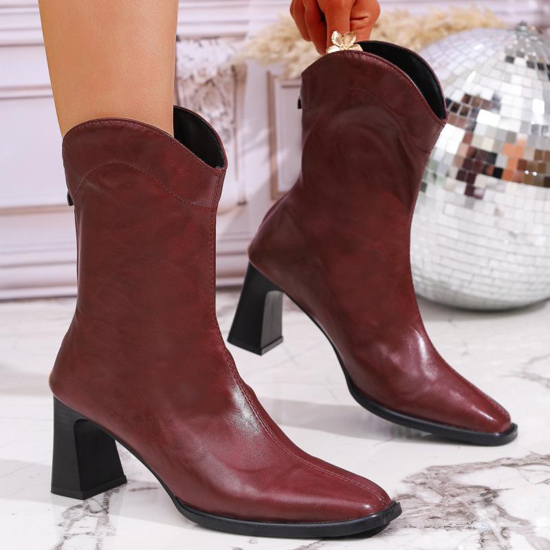 High-heeled short boots New large-size outer-size pointed rear zipper Martin boots in autumn and winter