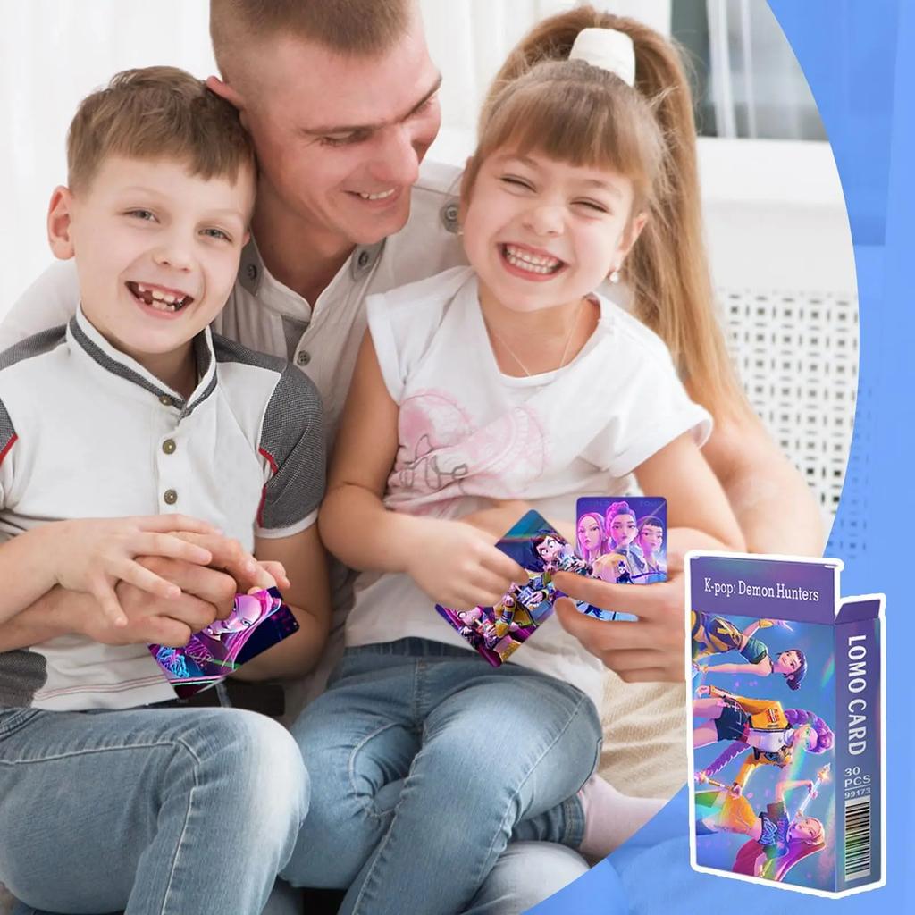 30 Pcs K-POP Anime Collectible Cards, Cute Chibi Idol Holographic Stickers Set, Laser Sparkling LOMO Cards for Fans