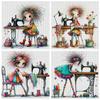 Full Embroidery Eco-cotton Thread 11CT Printed Line Girl Cat Cross Stitch Kit Artwork 40x40cm/ 45x45cm Home Docor for Friend