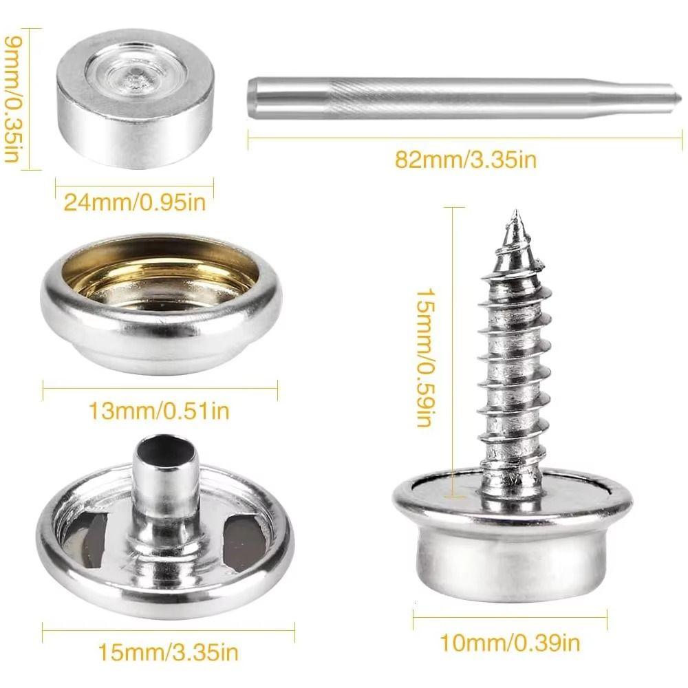 Fasten Button Canvas Snap Kit Tool with 2 Setting Tool 3/8" Socket Metal Screws Stainless Steel Durable Canvas Snap Button Kit