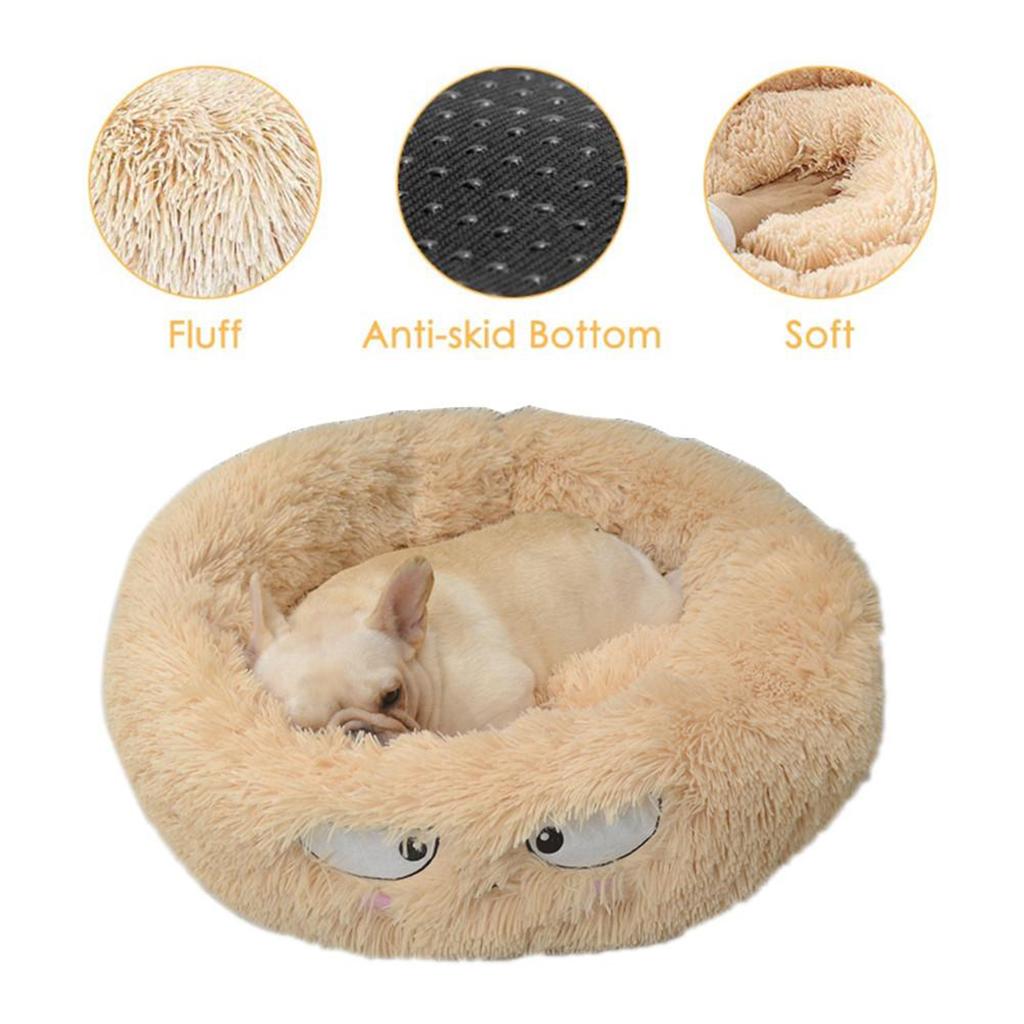 Cute Round Pet Sleeping Bed Cozy Winter For Small Animals Cat Dog Beige