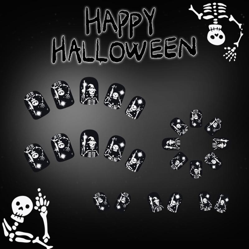 Halloween False Nail 24PCS Glittering Festival Fingernail Art Friendly For Party Costume