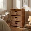 Woven Rattan Storage Cabinet Slim Legs Nightstand Space-Saving