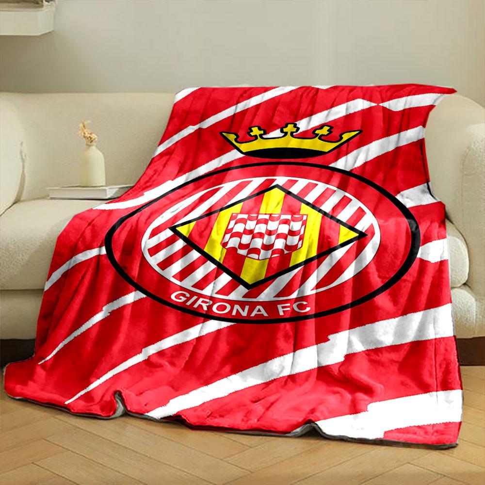 Red and White Girona FC Crest Blanket print blanket soft and cozy perfect for the living room bed sofa or a nap,gift