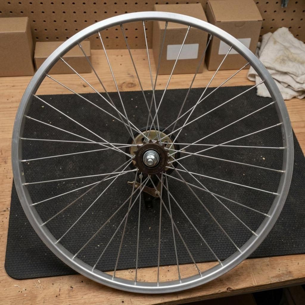 Single Speed Bicycle Rear Wheel Rim 26 Inch Metal Spoke Complete Assembly