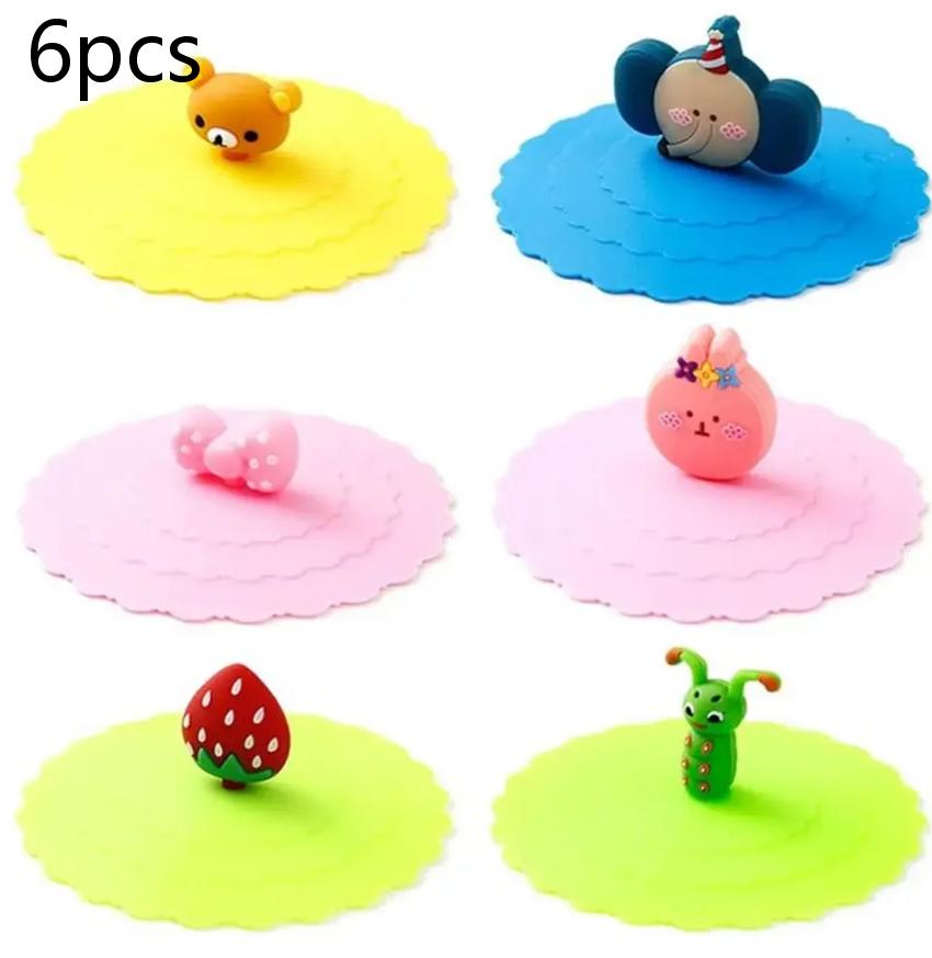 3 Pcs Silicone Drink Cup Lids 10cm Creative Round Mug Cover Reusable Anti Dust Cup Covers Cartoon Coffee Mug Lid