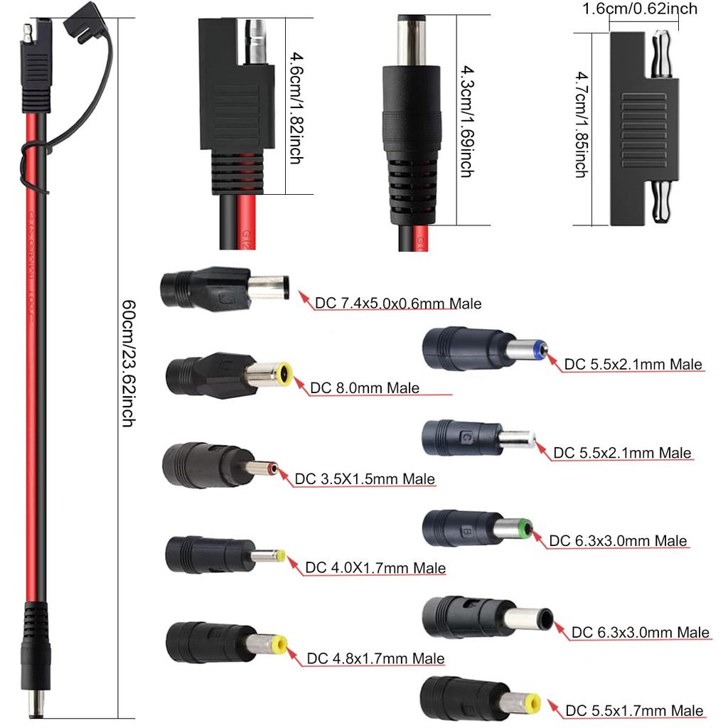 Xiatiaosann SAE to DC Power Cable 14AWG SAE Plug to DC 5.5x2.1mm Male Adapter