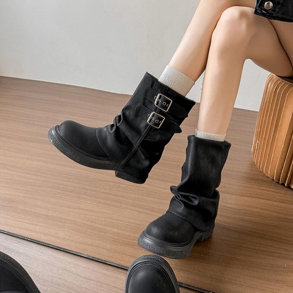 Thick-soled short boots, thin trouser boots, women's boots 2025 new versatile retro locomotive boots, thin boots, knight boots