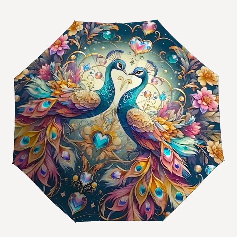 1pc Romantic Peacock Floral Automatic Opening Umbrella, Foldable Design, Outdoor, Festive Gift for Fans & Travelers.R075