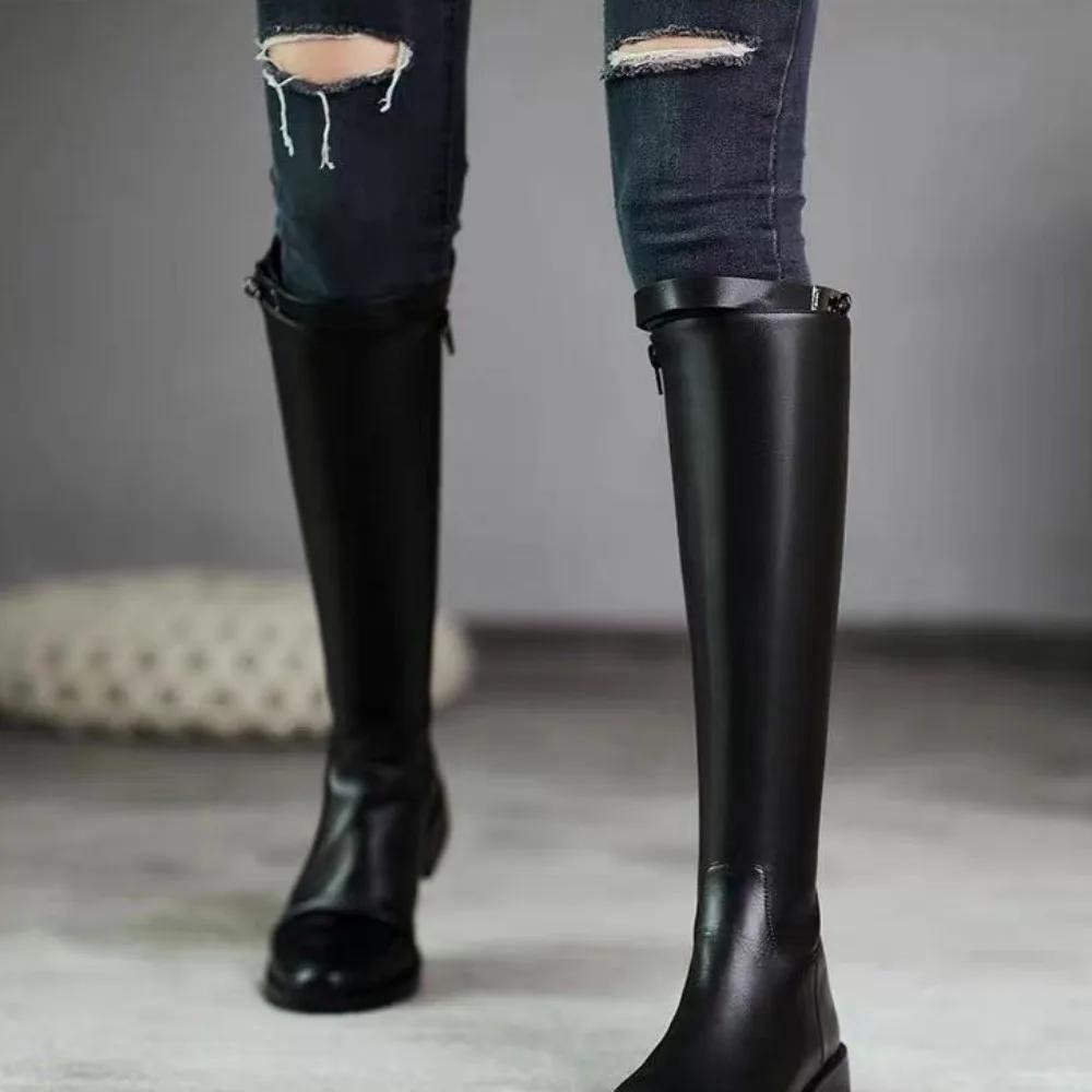Iarnă 2025 Toamnă Elegant Cu Toc Mic Cizme Lungi pentru Femei Confortabile la Promoție Încălțăminte Pu Până la Genunchi Pantofi Femeie