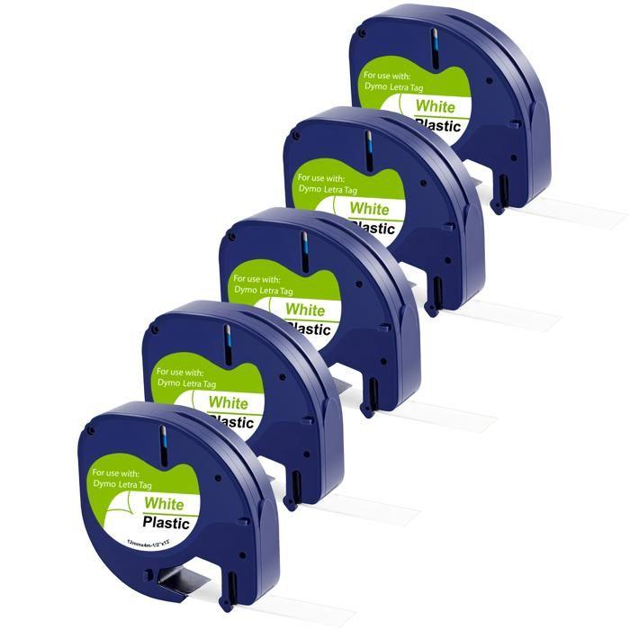 White Ribbons - Phonillico® - Dymo LetraTag Compatible - 12mm - 4m - Pack of 5