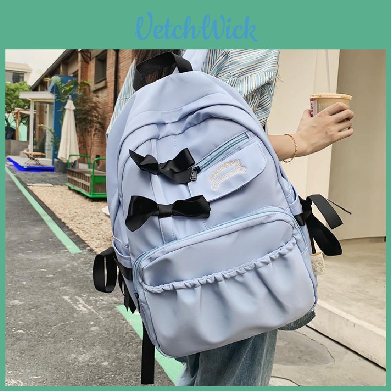 Bowknot Nylon Girls Backpack With Breathable Cushioned Straps For School Use