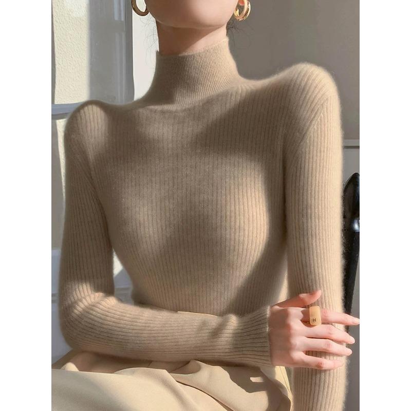 Super good-looking turtleneck sweater with coat, tight new slim-fitting stand-up neck knitted bottoming shirt for women in autumn and winter