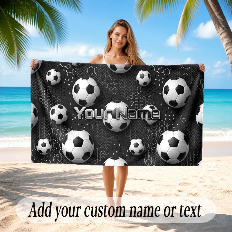 Soccer Theme Beach Towel Personalized Custom Name & Text Soft Quick Dry Beach Towel for Swimming Travel