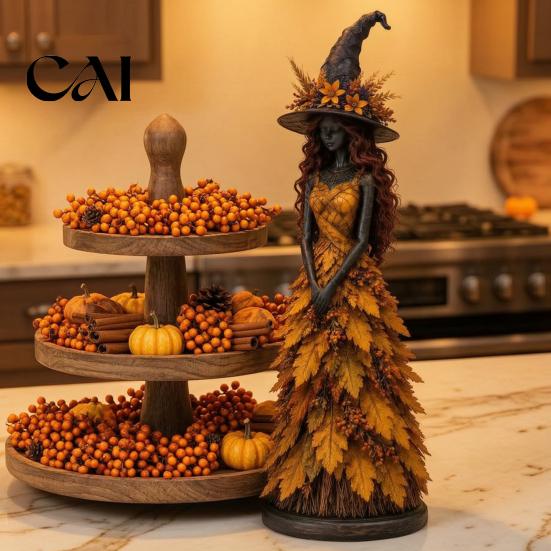 Decorative Figurines for Fireplace Autumn Witch Figurine, Halloween Statue, Fall Tabletop Decor, Shelf Decoration Rustic Home Ornaments Mantel