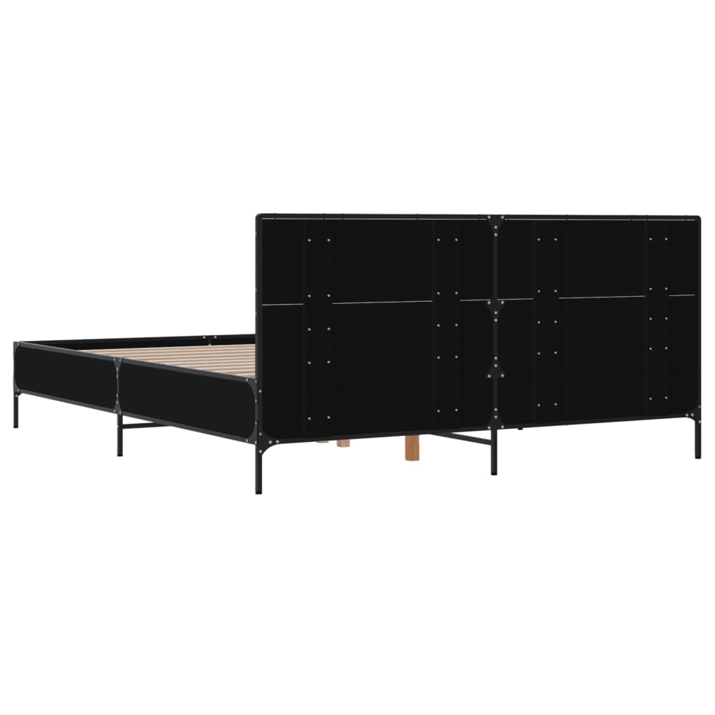 Black Bed Frame 140 x 190 cm Particleboard and Metal