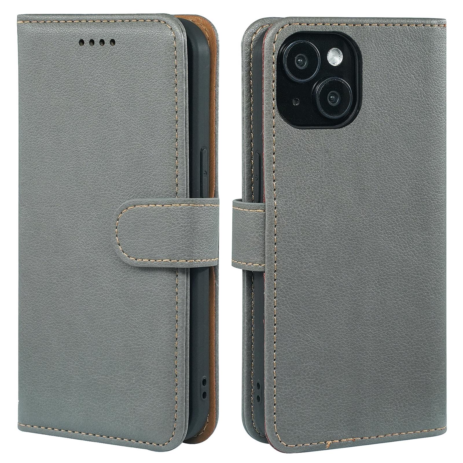 

Кожаный чехол для iPhone 13 с текстурой личи, кошелек, чехол для телефона с RFID-блокировкой Grey