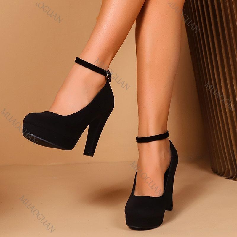 Fashion Black Sexy High Heels for Women Fashion Buckle Shallow Mouth Single Shoes Female Spring Autumn Suede Platorm Pumps Heels Women