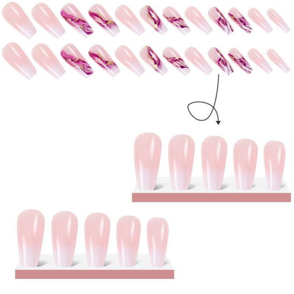 Medium Length Ballerina False Nail Square Head T-shape Nail Tips Fashion French Fake Nails  Women