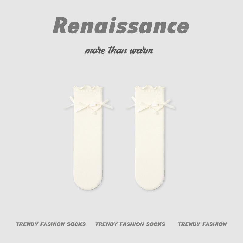 Renaissance Mesh Bow Mid-Calf Socks for Girls - Breathable, Summer Style
