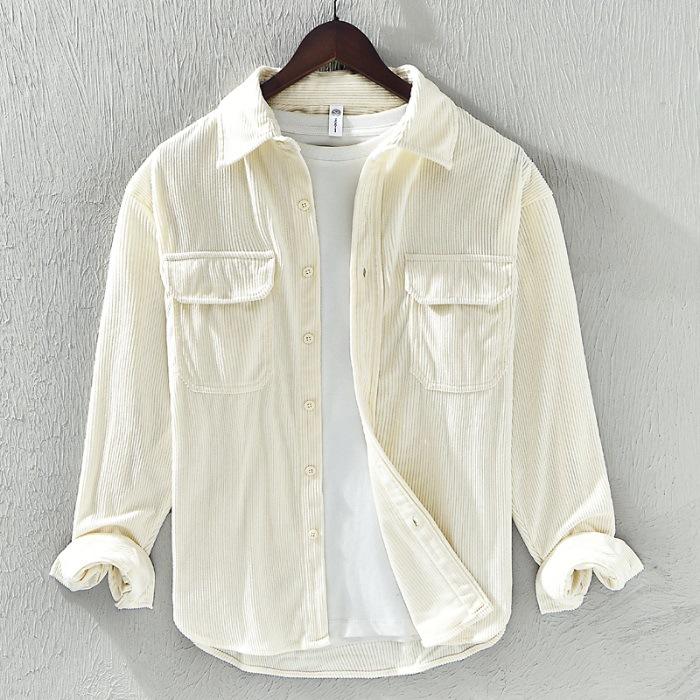 Spring New Style Striped Long-sleeved Shirt Double Pocket Loose Casual Corduroy Shirt Jacket