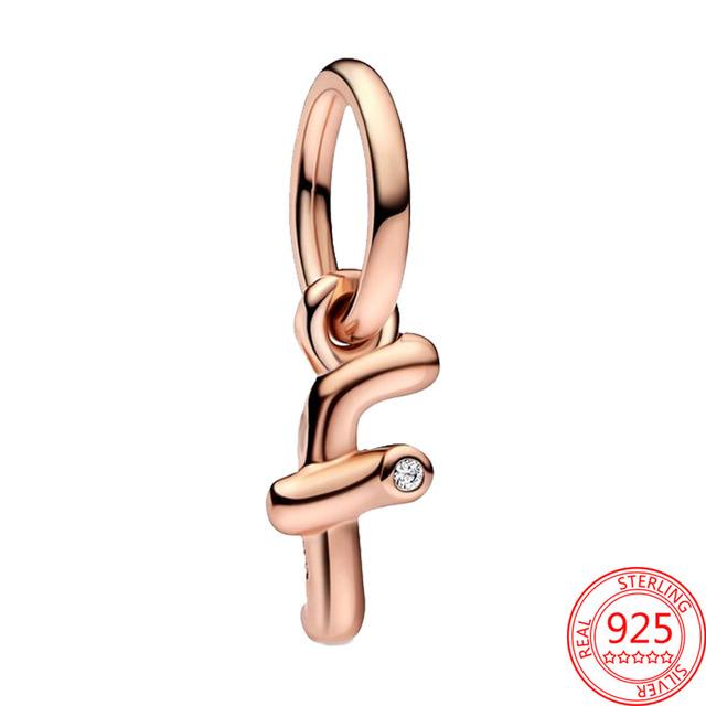 Argint Sterling S925 Charm Pandantiv Alfabet Script Litere A-Z Potrivit Brățară Originală Colier DIY Bijuterii
