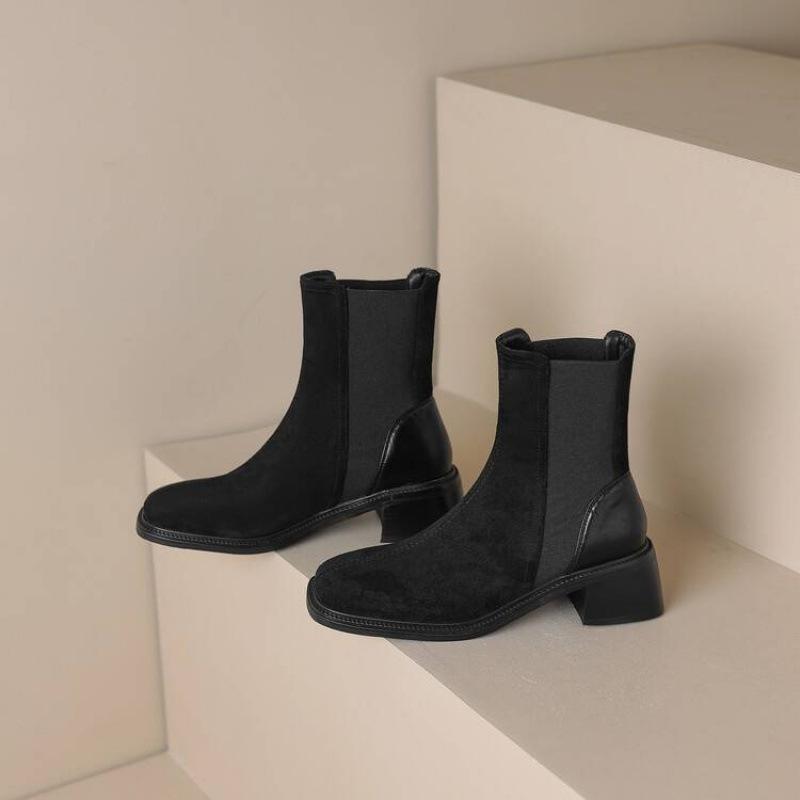 Herbst- und Winter Wildleder Martin Stiefel Gummisohle große Größe mittlerer Absatz Lederstiefel bequem quadratisch und koreanische Version der neuen quadratisch und ich