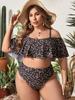 Plus Size Floral Two-Piece Bikini with Ruffles