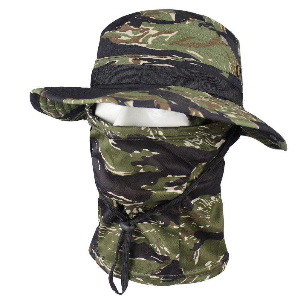 Camouflage Rundkrempenhut & Sturmhauben-Set: Sonnenschutz für den Sommer-Bergsteigen