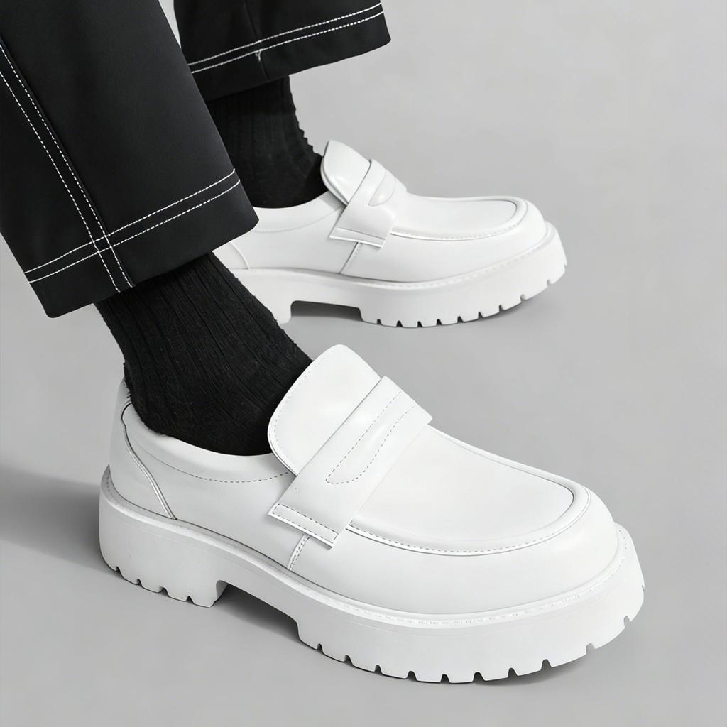 Fashion Classic Thick Sole Men's Penny Loafers Slip-On Business Dress Shoes For Gentleman White Formal Party Preppy White Shoes