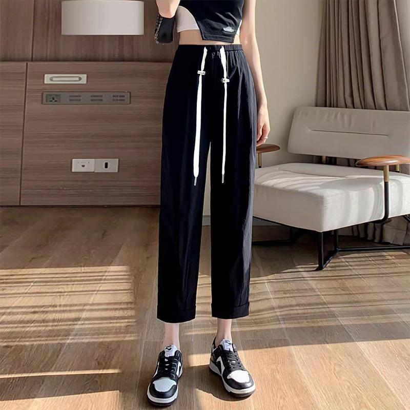 

Summer Ice Silk White Radish Harem Pants for Pregnant Women - Quick-Dry, Slimming, Sun Protection M чёрный