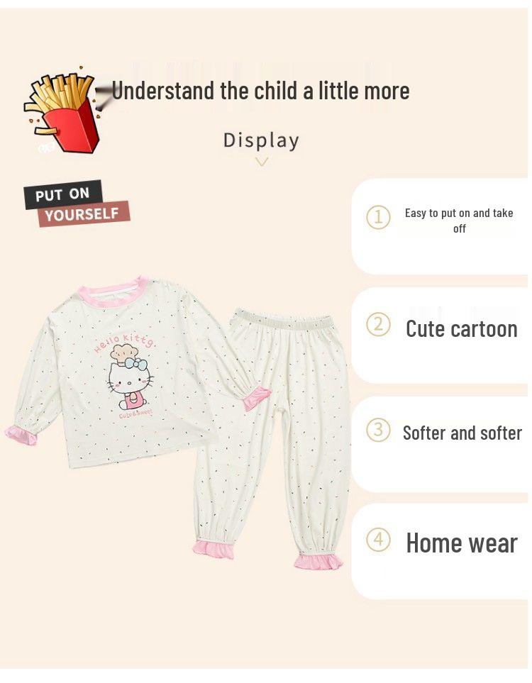 Girls' Thin Long-Sleeve Pajamas - Cute Princess Style, Spring/Autumn Homewear Set